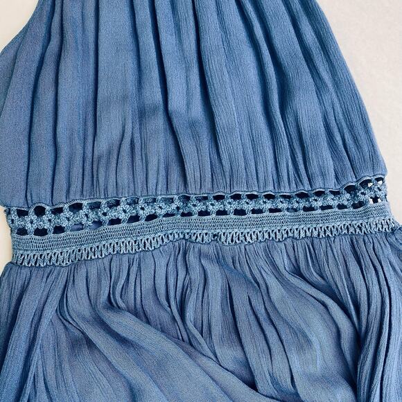 Illa Illa Strappy Macrame Neckline Fitted Waist Sexy Maxi Dress Women L Blue - Picture 9 of 12